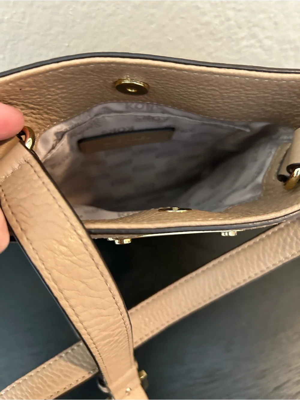Michael Kors Beige/Tan Leather Crossbody with Dual Zip Accents